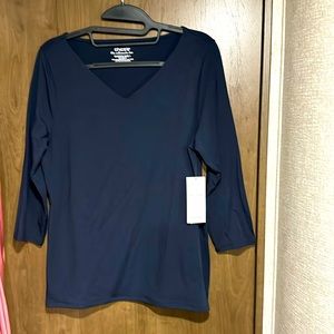 Chico’s Touch Of Cool Navy V Neck Top 1